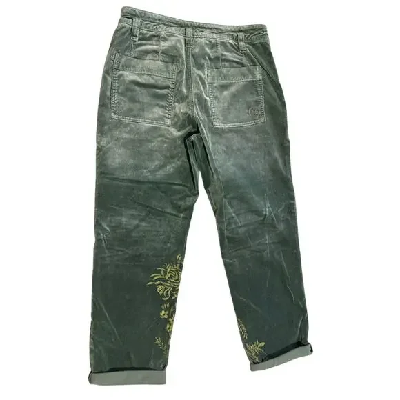 Pilcro for Anthroplogie Velvet Green Emroidered The Wanderer Pants - Picture 6 of 14